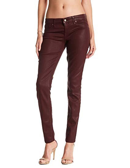 Level 99 Burgundy Mid Rise Coated Skinny Jeans Sz 28/6