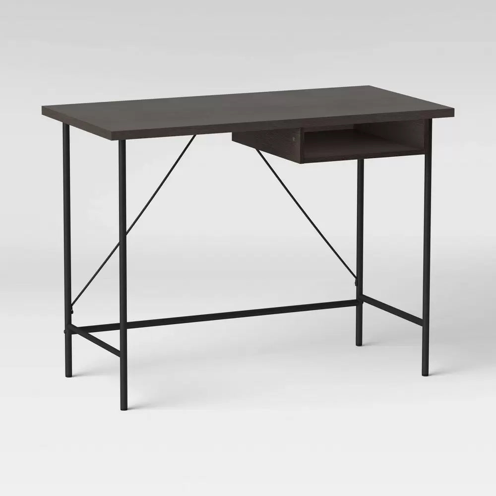 Wood and Metal Writing Desk with Storage Espresso - Room Essentials  MOUA