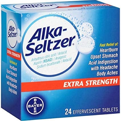 Alka-seltzer Extra Strength Fast Relief: Heartburn, Upset Stomach, Acid Indigestion with Headache and Body Aches- 3 Pack of 24 Effervescent Tablets ( 72 Tablets Total) MCI