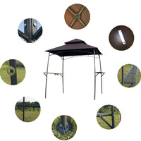 GOJOOASIS BBQ Grill Gazebo w/2Pcs Led Barbecue Canopy Tent 2-Tier Soft Top