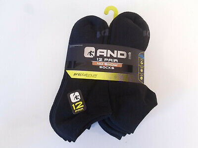AND1 Black 12 Pair ProPlatinum No Show Socks Arch Compression Proplatinum