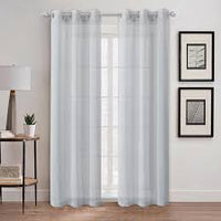 Set of 2 84"x54" Oakdale Textured Linen Motif Grommet Top Sheer Window Curtain Panel Taupe - Exclusive Home