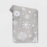 Snowflake Printed Plush Christmas Throw Blanket Gray - Wondershop™
