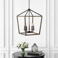 Oria 16 in. 5-Lights Oil Rubbed Bronze/Faux Wood Iron Farmhouse Industrial Lantern LED Pendant