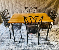 
              Metal & Wood Dining Table With 4 Chairs - Beech Or Cherry
            