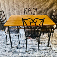 Metal & Wood Dining Table With 4 Chairs - Beech Or Cherry