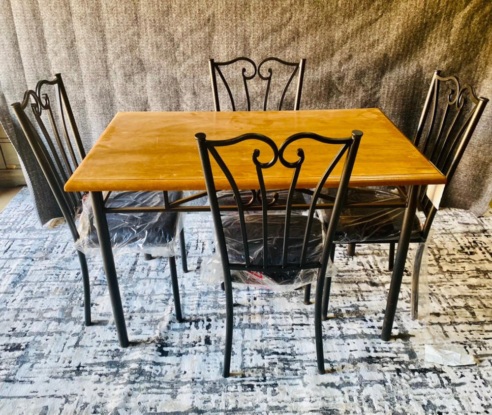 Metal & Wood Dining Table With 4 Chairs - Beech Or Cherry