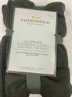 
              Standard Reversible Heathered Flannel and Faux Fur Quilt Sham Gray - Threshold™
            