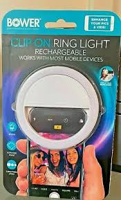 Bower Rechargeable Clip-On 36 LED Ring Light White Selfie Smart Phones NEW