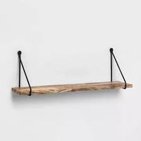 24" x 6" Wood Wall Shelf with Hanging Wire Natural/Black - Threshold