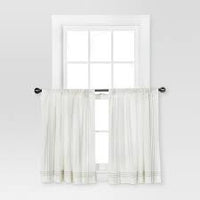 36"x42" Stiped Border Curtain Tiers Cream/Gray - Threshold