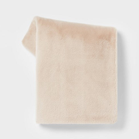 Faux Rabbit Fur Throw Blanket Neutral - Threshold™