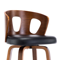 
              Wood and Black Faux Leather Mid-Century Modern Swivel Barstool with Decorative Back 26-Inch Seat Height
            