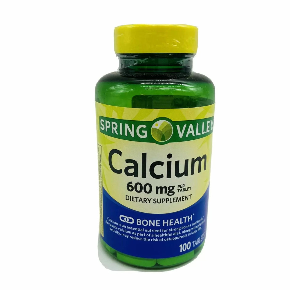 Spring Valley Calcium 600 mg plus Vitamin D3 20 mcg Coated Tablets, 100 Count DLC: AOÛT-2023
