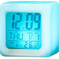 7 couleurs changeantes LED Reveil cube lumineux LCD Horloge veilleuse