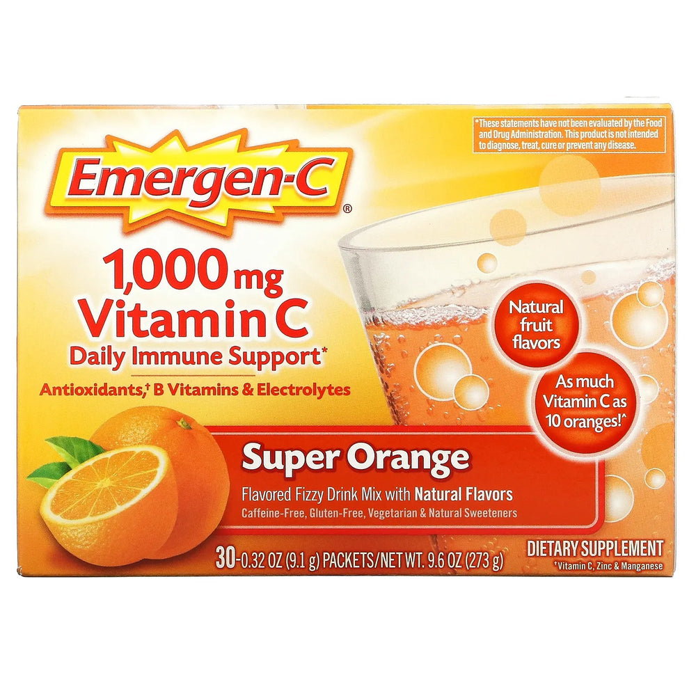Vitamine C, Mélange pour boisson gazeuse, Super orange, 1000 mg, 30 sachets, 9,1 g chacun DLC: Mars26