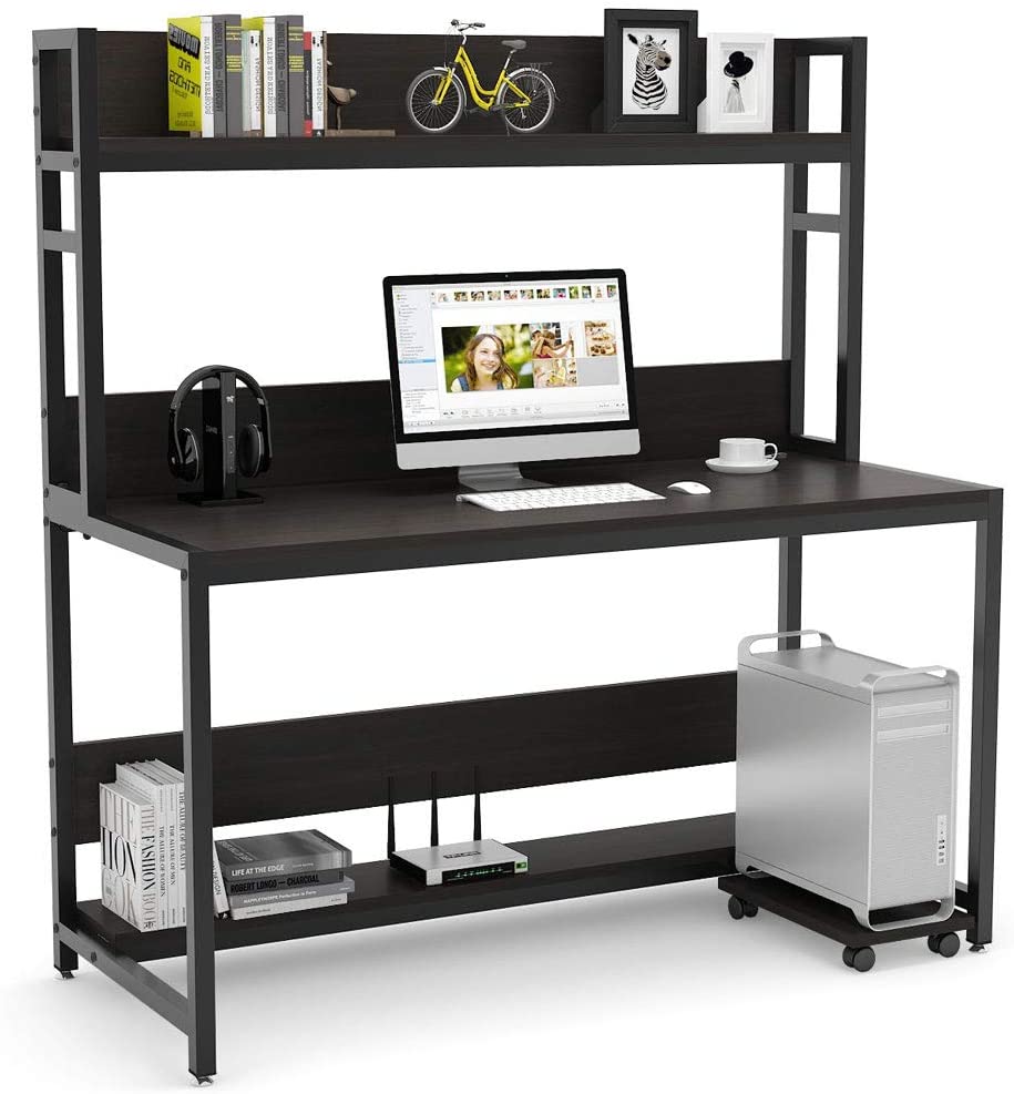 Tribesigns Grand Bureau d'ordinateur avec clapier 47'' Cherry Brown