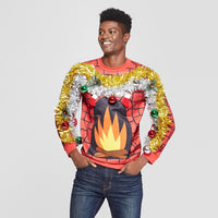 
              Men's Ugly Christmas Fire Felt Applique Sweatshirt
            