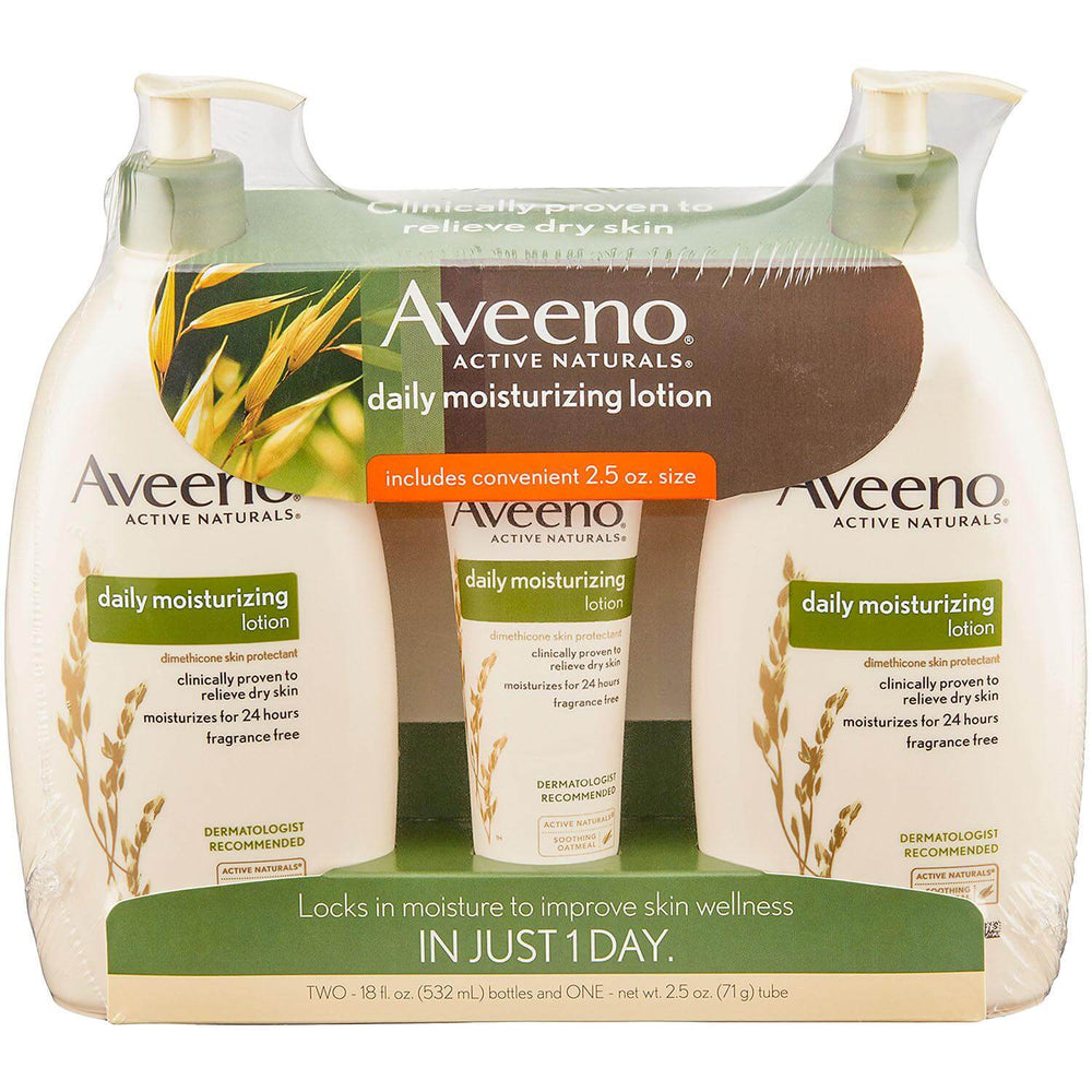 Aveeno Daily Moisturizing Lotion (18 fl. oz., 2 pk. + 2.5 oz. Tube) DLC : 04/2024 MCI