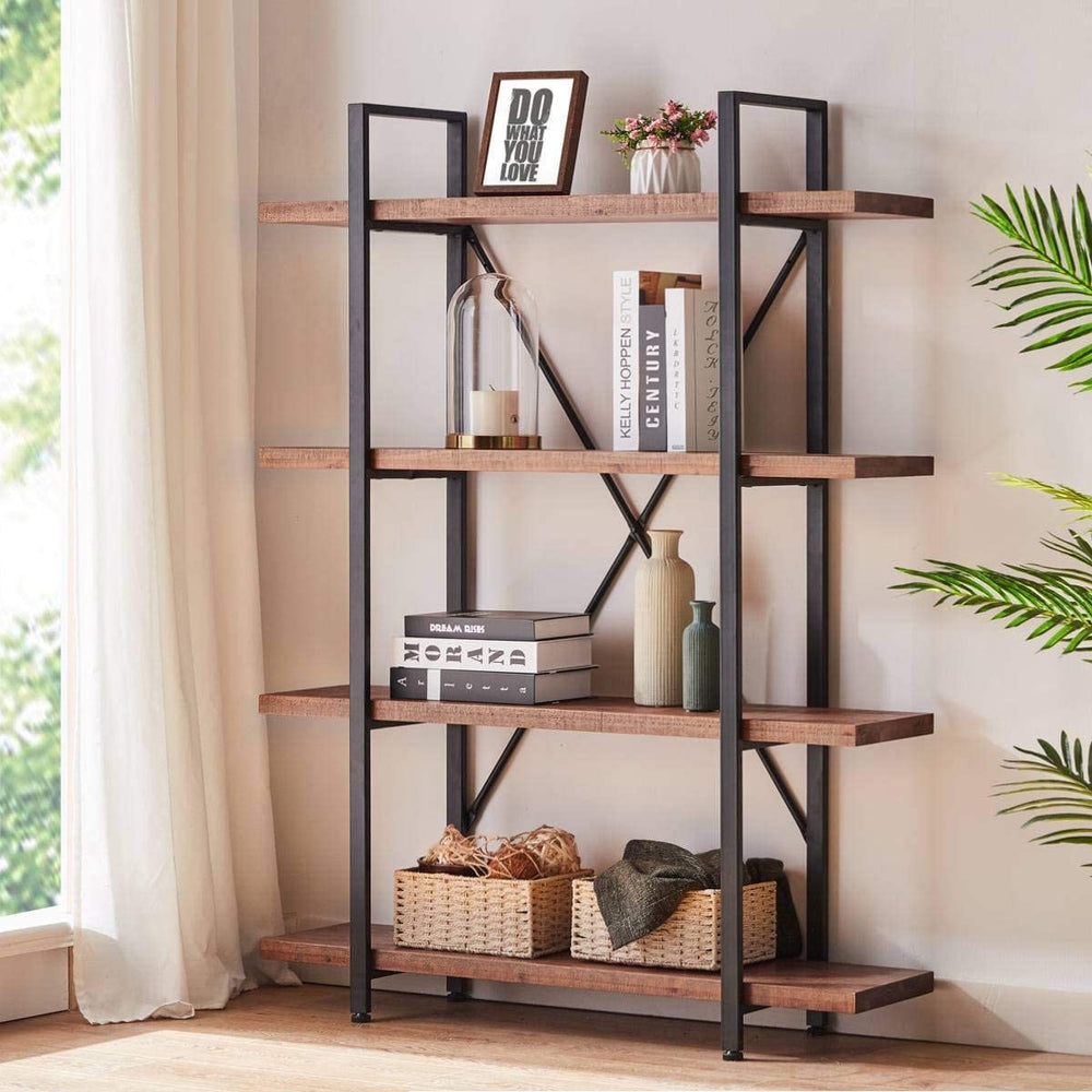4 tier solid wood tree 4, shelves metal and wood brown color