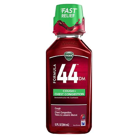 Vicks Formula 44 Cough & Chest Congestion Liquid Cherry Berry, Berry12.0fl oz(354ml) DLC: 08/24