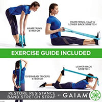 
              Gaiam Sangle élastique pour restaurer, sangle élastique d'étirement avec boucles pour une résistance moyenne, aide à étirer les jambes, ischio-jambiers, exercice, conditionnement physique/entraînement, thérapie physique
            