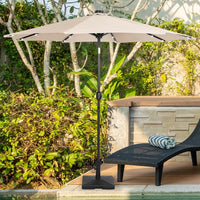 9 ft Patio Solar LED Market Umbrella with Square Concrete Base Beige
