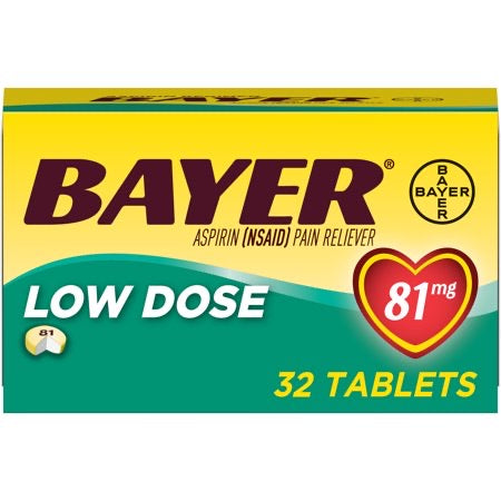 Bayer Aspirin Regimen Low Dose 81mg Enteric Coated Tablets, 32 Count DLC: NOV/2022