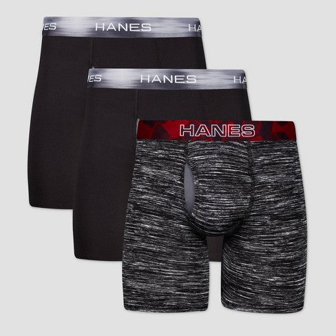 Hanes Premium Men's 3pk Xtemp Long Leg Boxer Briefs - Black XL