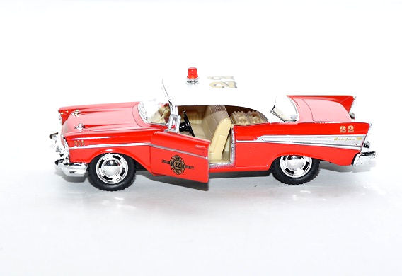 Kinsmart 1957 Chevrolet Bel Air Fire Chief Car in Red