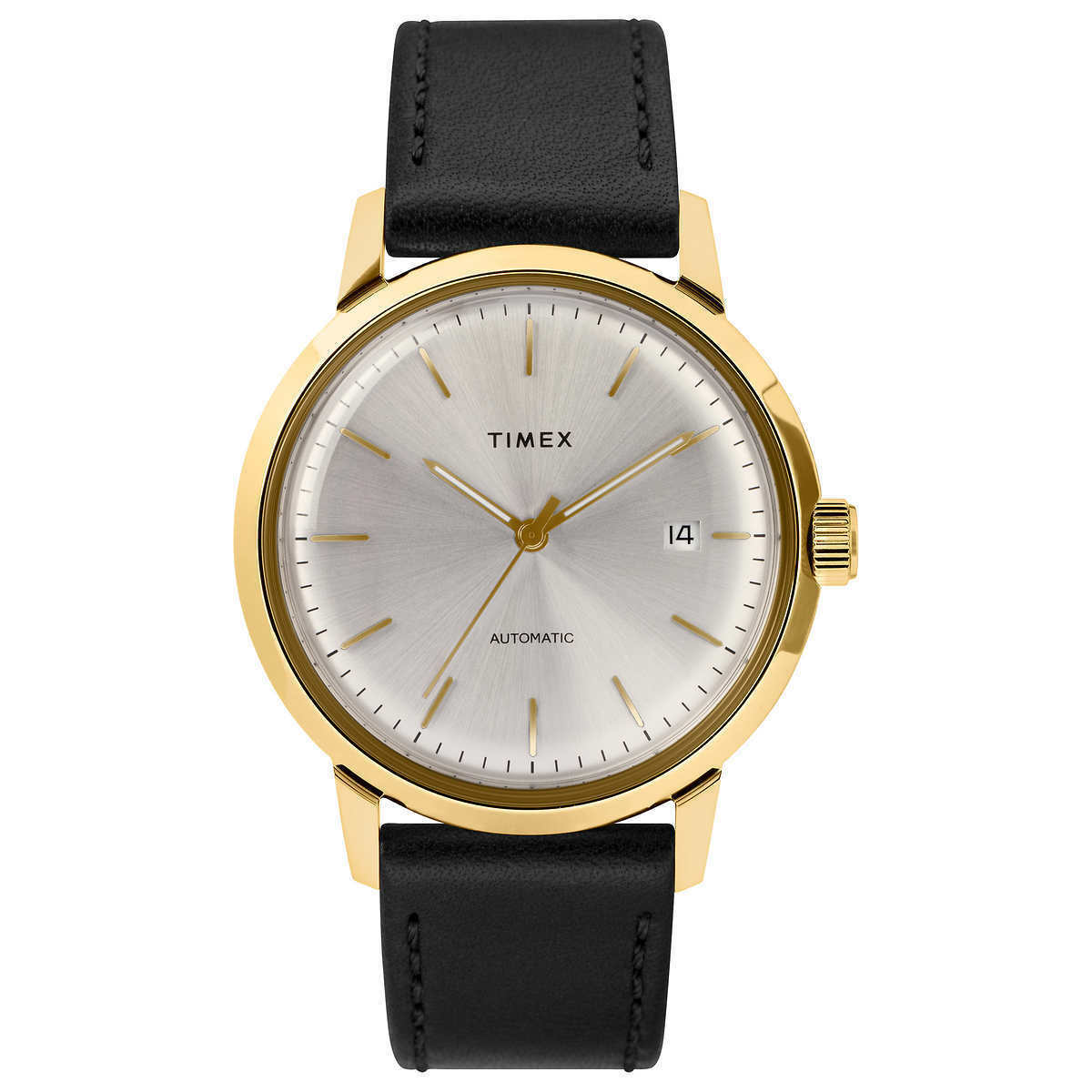 Timex Men s TW2T64900ZV Marlin Automatic Gold Tone Watch w Black Leat MAGIC MEGASTORE