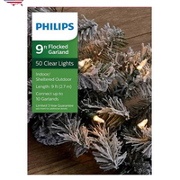 Philips 9ft Prelit Flocked Artificial Pine Christmas Garland Clear lights