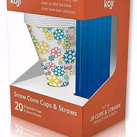 Koji 20 Disposable Snow Cone Cups & 20 Colorful Plastic Spoon Straws