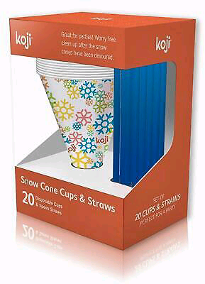 Koji 20 Disposable Snow Cone Cups & 20 Colorful Plastic Spoon Straws