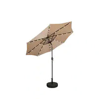 9 ft Patio Solar LED Market Umbrella with Square Concrete Base Beige